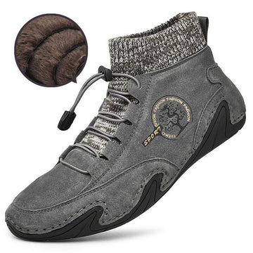 Men Comfy Elastic Band Boots Casual Leather Ankle warm Boots Winter Shoes